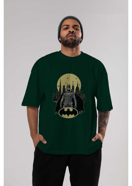 Batman 6 Ön Baskılı Zümrüt Yeşili Oversize T-Shirt Bisiklet Yaka Pamuk Erkek Kadın indirimleri