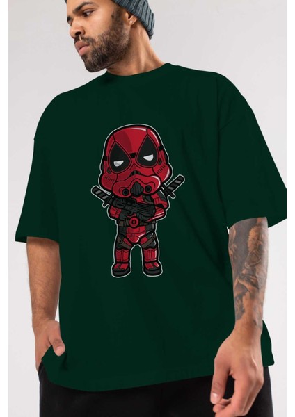 Deadpool (22) Ön Baskılı Zümrüt Yeşili Oversize T-Shirt Bisiklet Yaka Pamuk Erkek Kadın modelleri