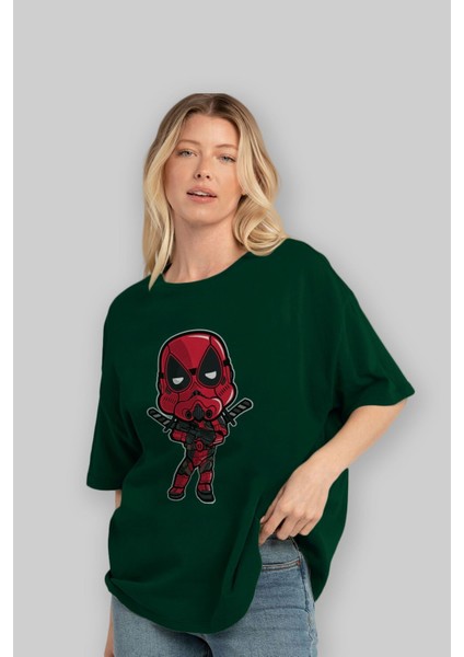 Deadpool (22) Ön Baskılı Zümrüt Yeşili Oversize T-Shirt Bisiklet Yaka Pamuk Erkek Kadın fırsatları