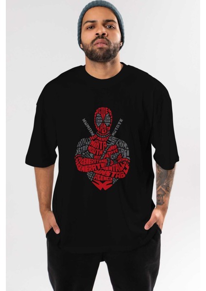 Deadpool (16) Ön Baskılı Siyah Oversize T-Shirt Bisiklet Yaka Erkek Kadın