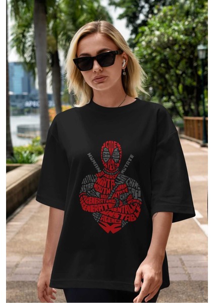 Deadpool (16) Ön Baskılı Siyah Oversize T-Shirt Bisiklet Yaka Erkek Kadın indirimleri