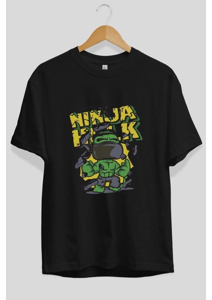 Hulk (5) Ön Baskılı Siyah Oversize T-Shirt Bisiklet Yaka Erkek Kadın fiyatları