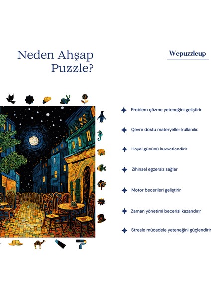 Van Gogh Kafe Terasta Gece Reprodüksiyonu Ahşap Puzzle Yetişkin Benzersiz Parçalı Puzzle S1-32