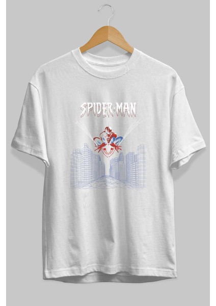 Spiderman (22) Ön Baskılı Beyaz Oversize T-Shirt Bisiklet Yaka Erkek Kadın fiyatları