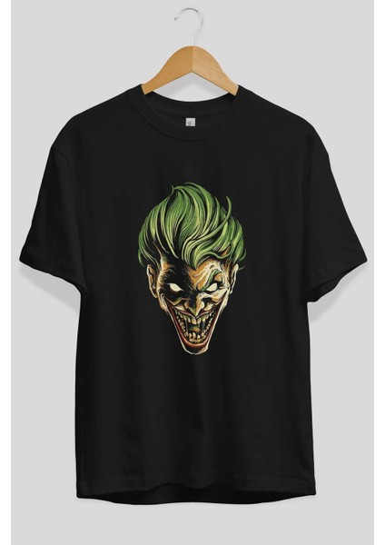 Joker (3) Ön Baskılı Siyah Oversize T-Shirt Bisiklet Yaka Erkek Kadın fiyatları