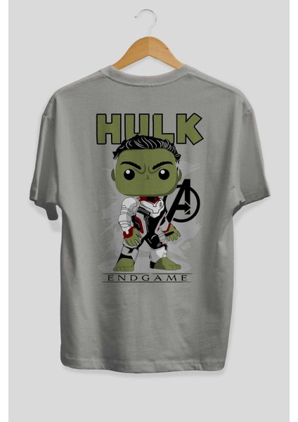 Hulk (9) Arka Baskılı Gri Oversize T-Shirt Bisiklet Yaka Pamuk Erkek Kadın