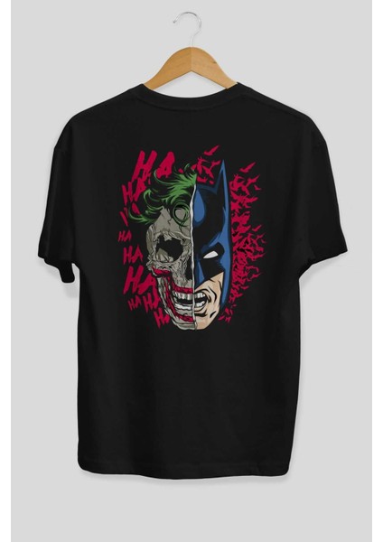 Joker Batman Arka Baskılı Siyah Oversize T-Shirt Bisiklet Yaka Pamuk Erkek Kadın fiyatları