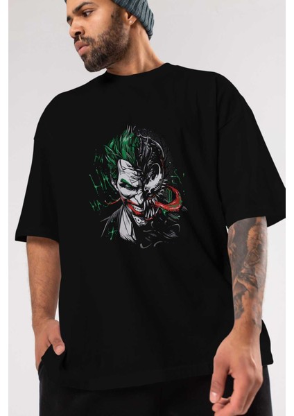 Venom (16) Ön Baskılı Siyah Oversize T-Shirt Bisiklet Yaka Erkek Kadın modelleri