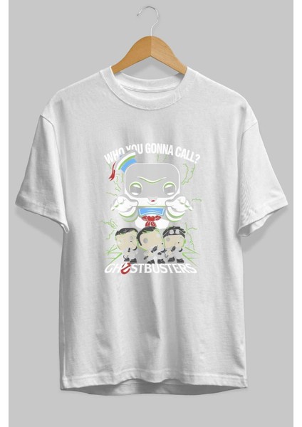Ghostbusters Ön Baskılı Beyaz Oversize T-Shirt Bisiklet Yaka Erkek Kadın fiyatları