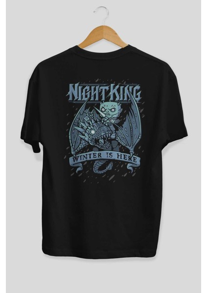 Game Of Thrones Gece Kralı Arka Baskılı Siyah Oversize T-Shirt Bisiklet Yaka Pamuk Erkek Kadın