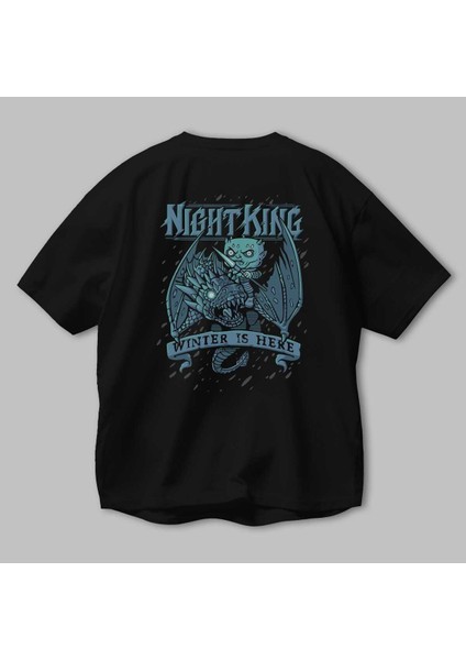 Game Of Thrones Gece Kralı Arka Baskılı Siyah Oversize T-Shirt Bisiklet Yaka Pamuk Erkek Kadın