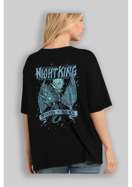 Game Of Thrones Gece Kralı Arka Baskılı Siyah Oversize T-Shirt Bisiklet Yaka Pamuk Erkek Kadın