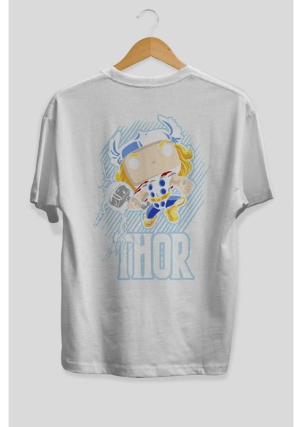 Thor (2) Arka Baskılı Beyaz Oversize T-Shirt Bisiklet Yaka Pamuk Erkek Kadın fiyatları