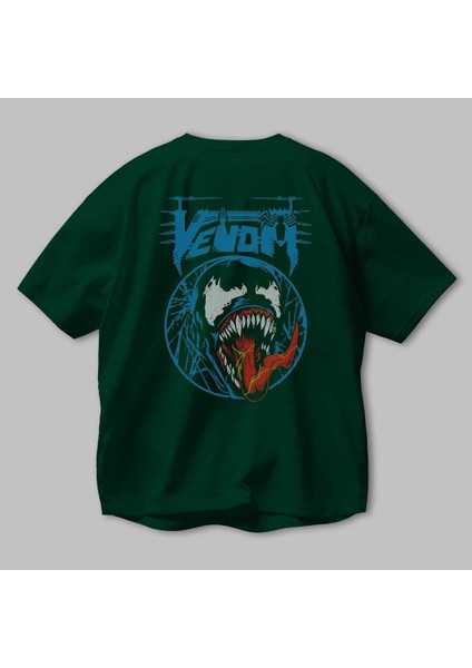 Venom (23) Arka Baskılı Zümrüt Yeşili Oversize T-Shirt Bisiklet Yaka Erkek Kadın modelleri