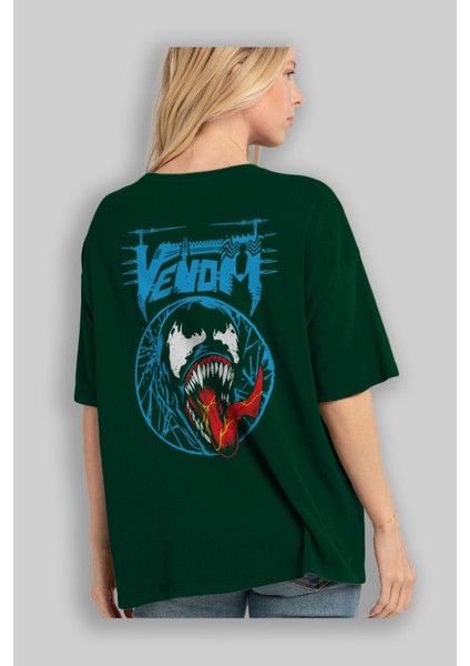Venom (23) Arka Baskılı Zümrüt Yeşili Oversize T-Shirt Bisiklet Yaka Erkek Kadın fırsatları