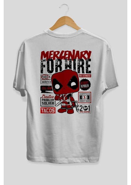 Deadpool (18) Arka Baskılı Beyaz Oversize T-Shirt Bisiklet Yaka Pamuk Erkek Kadın fiyatları