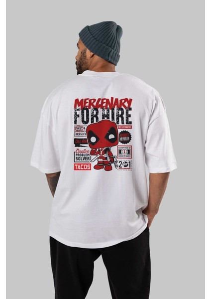 Deadpool (18) Arka Baskılı Beyaz Oversize T-Shirt Bisiklet Yaka Pamuk Erkek Kadın fırsatları
