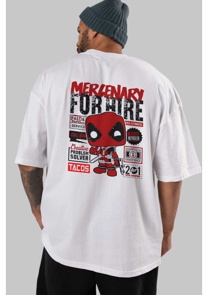 Deadpool (18) Arka Baskılı Beyaz Oversize T-Shirt Bisiklet Yaka Pamuk Erkek Kadın indirimleri