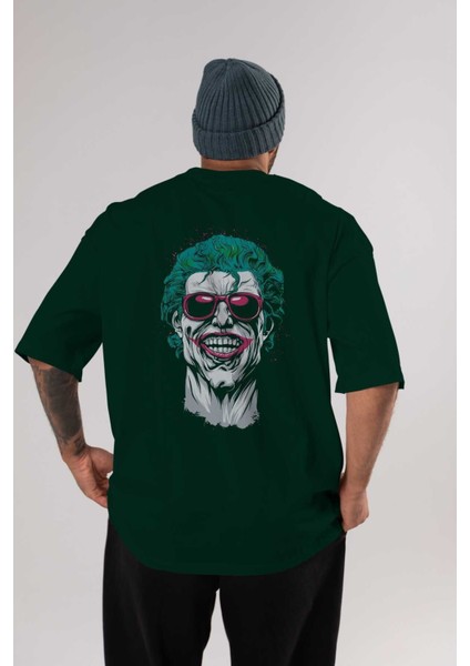 Joker 1 Arka Baskılı Zümrüt Yeşili Oversize T-Shirt Bisiklet Yaka Erkek Kadın