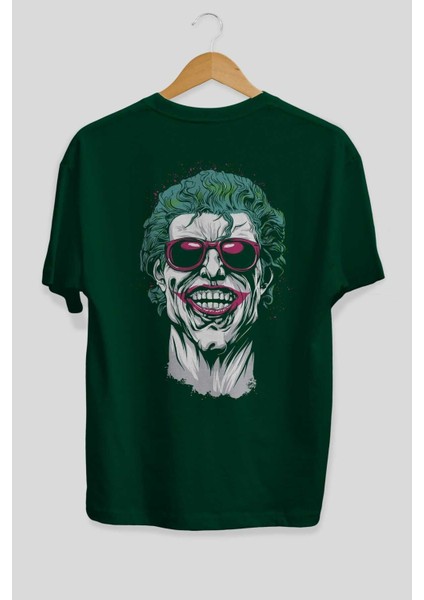 Joker 1 Arka Baskılı Zümrüt Yeşili Oversize T-Shirt Bisiklet Yaka Erkek Kadın fiyatları