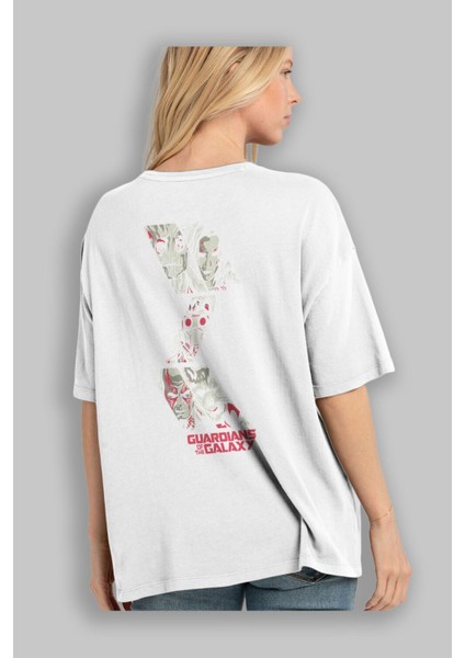 Guardians Of The Galaxy 2 Arka Baskılı Beyaz Oversize T-Shirt Bisiklet Yaka Pamuk Erkek Kadın modelleri