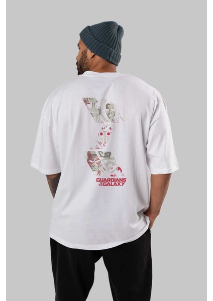 Guardians Of The Galaxy 2 Arka Baskılı Beyaz Oversize T-Shirt Bisiklet Yaka Pamuk Erkek Kadın fırsatları
