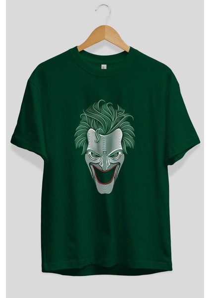 Joker (1) Ön Baskılı Zümrüt Yeşili Oversize T-Shirt Bisiklet Yaka Pamuk Erkek Kadın fiyatları