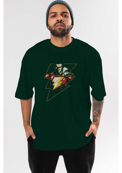 Flash Avengers (3) Ön Baskılı Zümrüt Yeşili Oversize T-Shirt Bisiklet Yaka Pamuk Erkek Kadın