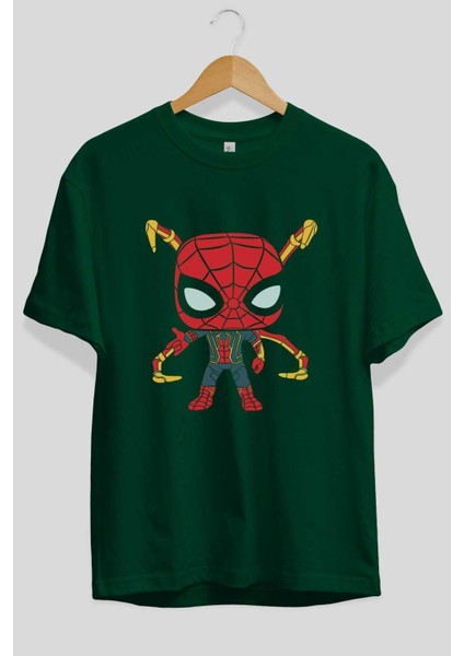 Spiderman (17) Ön Baskılı Zümrüt Yeşili Oversize T-Shirt Bisiklet Yaka Pamuk Erkek Kadın