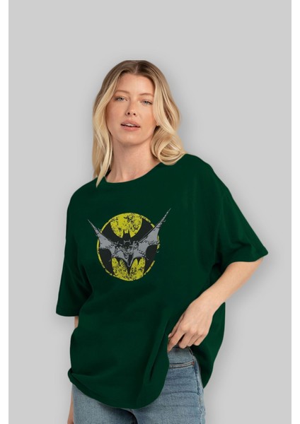 Batman 5 Ön Baskılı Zümrüt Yeşili Oversize T-Shirt Bisiklet Yaka Pamuk Erkek Kadın fırsatları