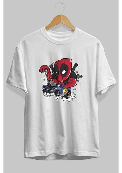 Deadpool (21) Ön Baskılı Beyaz Oversize T-Shirt Bisiklet Yaka Erkek Kadın fiyatları
