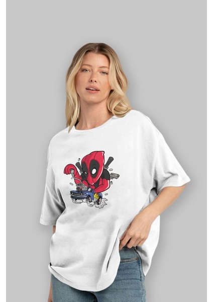 Deadpool (21) Ön Baskılı Beyaz Oversize T-Shirt Bisiklet Yaka Erkek Kadın fırsatları