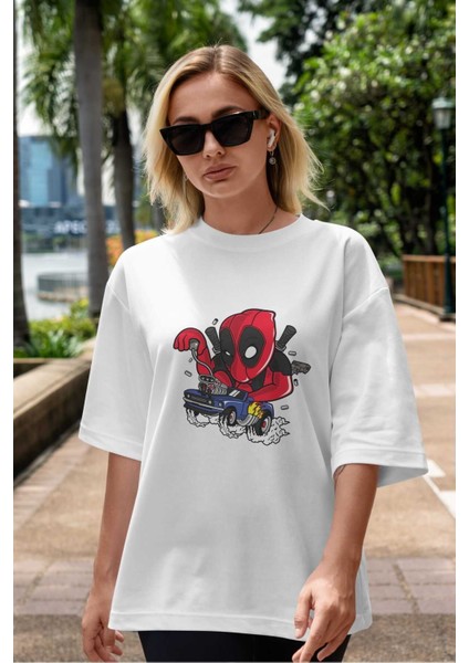 Deadpool (21) Ön Baskılı Beyaz Oversize T-Shirt Bisiklet Yaka Erkek Kadın indirimleri