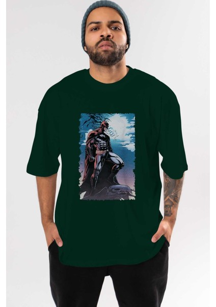 Batman (13) Ön Baskılı Zümrüt Yeşili Oversize T-Shirt Bisiklet Yaka Pamuk Erkek Kadın