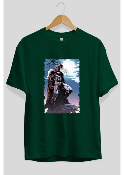 Batman (13) Ön Baskılı Zümrüt Yeşili Oversize T-Shirt Bisiklet Yaka Pamuk Erkek Kadın fiyatları