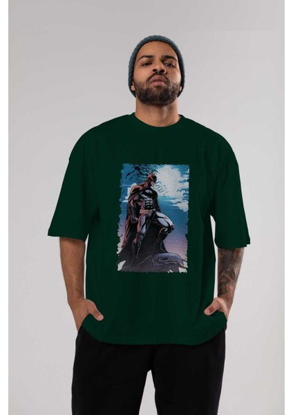 Batman (13) Ön Baskılı Zümrüt Yeşili Oversize T-Shirt Bisiklet Yaka Pamuk Erkek Kadın indirimleri