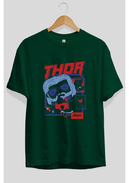 Thor Ön Baskılı Zümrüt Yeşili Oversize T-Shirt Bisiklet Yaka Pamuk Erkek Kadın fiyatları