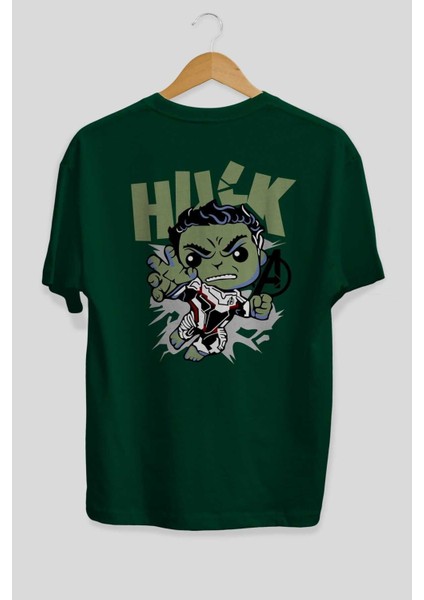 Hulk (8) Arka Baskılı Zümrüt Yeşili Oversize T-Shirt Bisiklet Yaka Erkek Kadın fiyatları