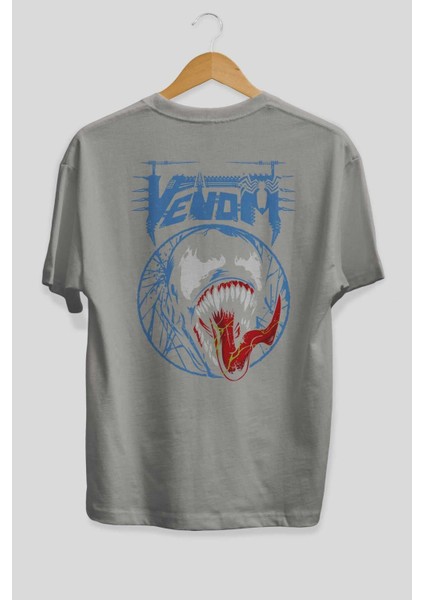 Venom (23) Arka Baskılı Gri Oversize T-Shirt Bisiklet Yaka Pamuk Erkek Kadın fiyatları