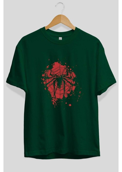 Spiderman (10) Ön Baskılı Zümrüt Yeşili Oversize T-Shirt Bisiklet Yaka Pamuk Erkek Kadın