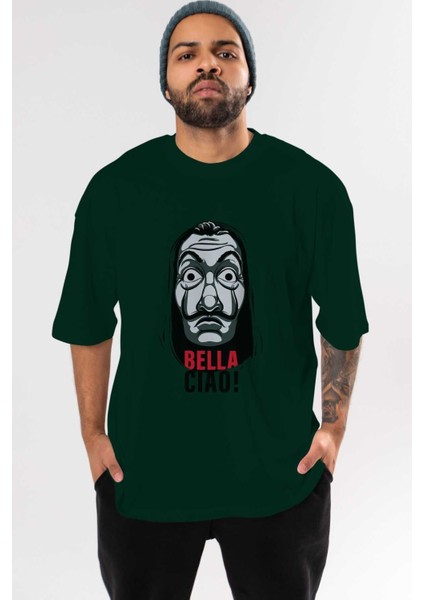 La Casa De Papel (12) Ön Baskılı Zümrüt Yeşili Oversize T-Shirt Bisiklet Yaka Pamuk Erkek Kadın