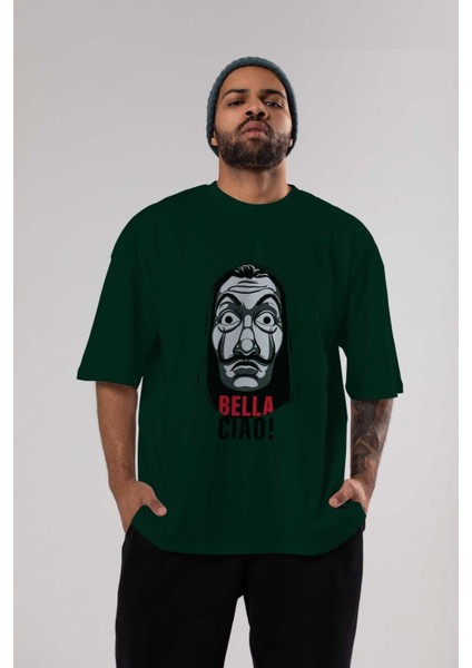 La Casa De Papel (12) Ön Baskılı Zümrüt Yeşili Oversize T-Shirt Bisiklet Yaka Pamuk Erkek Kadın