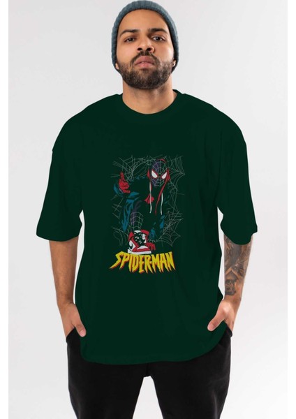 Spiderman (25) Ön Baskılı Zümrüt Yeşili Oversize T-Shirt Bisiklet Yaka Pamuk Erkek Kadın