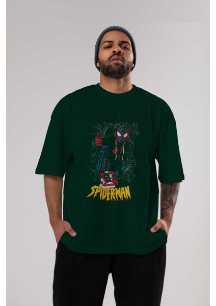Spiderman (25) Ön Baskılı Zümrüt Yeşili Oversize T-Shirt Bisiklet Yaka Pamuk Erkek Kadın indirimleri