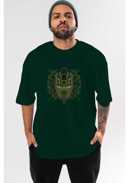 Iron Man 1 Ön Baskılı Zümrüt Yeşili Oversize T-Shirt Bisiklet Yaka Pamuk Erkek Kadın