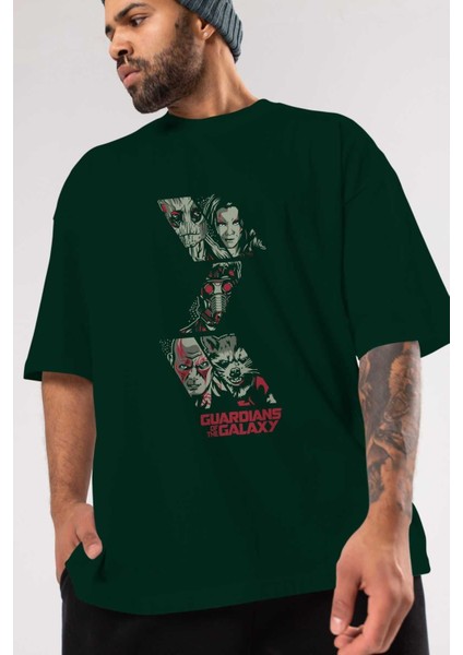 Guardians Of The Galaxy 1 Ön Baskılı Zümrüt Yeşili Oversize T-Shirt Bisiklet Yaka Pamuk Erkek Kadın modelleri