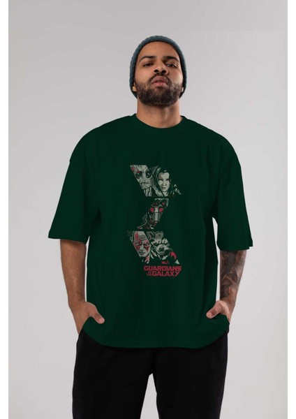 Guardians Of The Galaxy 1 Ön Baskılı Zümrüt Yeşili Oversize T-Shirt Bisiklet Yaka Pamuk Erkek Kadın indirimleri