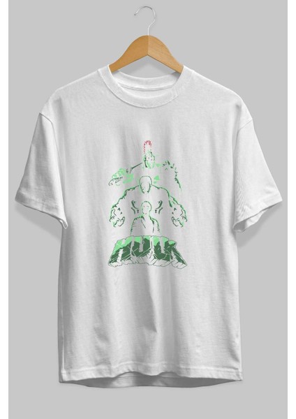 Hulk (11) Ön Baskılı Beyaz Oversize T-Shirt Bisiklet Yaka Erkek Kadın fiyatları