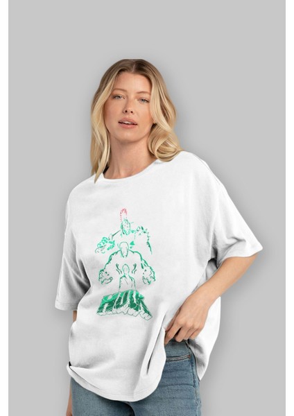 Hulk (11) Ön Baskılı Beyaz Oversize T-Shirt Bisiklet Yaka Erkek Kadın fırsatları