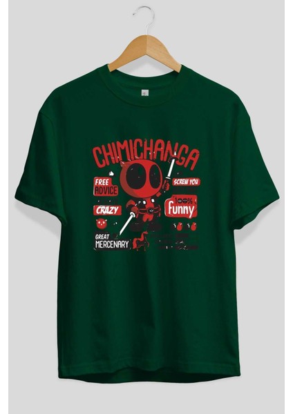 Deadpool (9) Ön Baskılı Zümrüt Yeşili Oversize T-Shirt Bisiklet Yaka Pamuk Erkek Kadın fiyatları